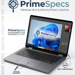 Primespecs Visionary Flip 2-in-1 convertible laptop with 360-degree hinge and touchscreen.