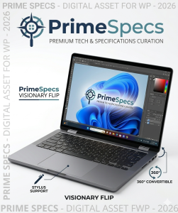 Primespecs Visionary Flip 2-in-1 convertible laptop with 360-degree hinge and touchscreen.