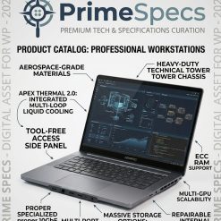 PrimeSpecs Visionary Studio Desktop heavy-duty workstation tower with liquid cooling and removable side panel.