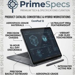 PrimeSpecs CorePad 12 ultra-portable 2-in-1 tablet in tablet mode with stylus.