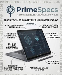 PrimeSpecs CorePad 12 ultra-portable 2-in-1 tablet in tablet mode with stylus.