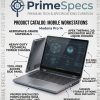 Primespecs Modena Pro 14 mobile workstation in grey aluminum, open showing creative software.