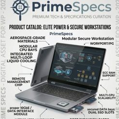 Primespecs Modena One specialized modular laptop with a partially removed side panel showing internal components and logic board.