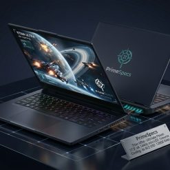 PrimeSpecs Titan Ultra high-performance desktop replacement laptop showing its powerful cooling vents and large 4K display.