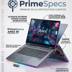 PrimeSpecs Apex R1 gaming laptop with RGB keyboard and high-refresh rate screen.
