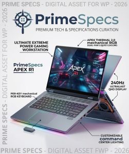 PrimeSpecs Apex R1 gaming laptop with RGB keyboard and high-refresh rate screen.