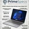 PrimeSpecs Aero 13 ultralight premium ultrabook with silver finish, open at a three-quarter angle.